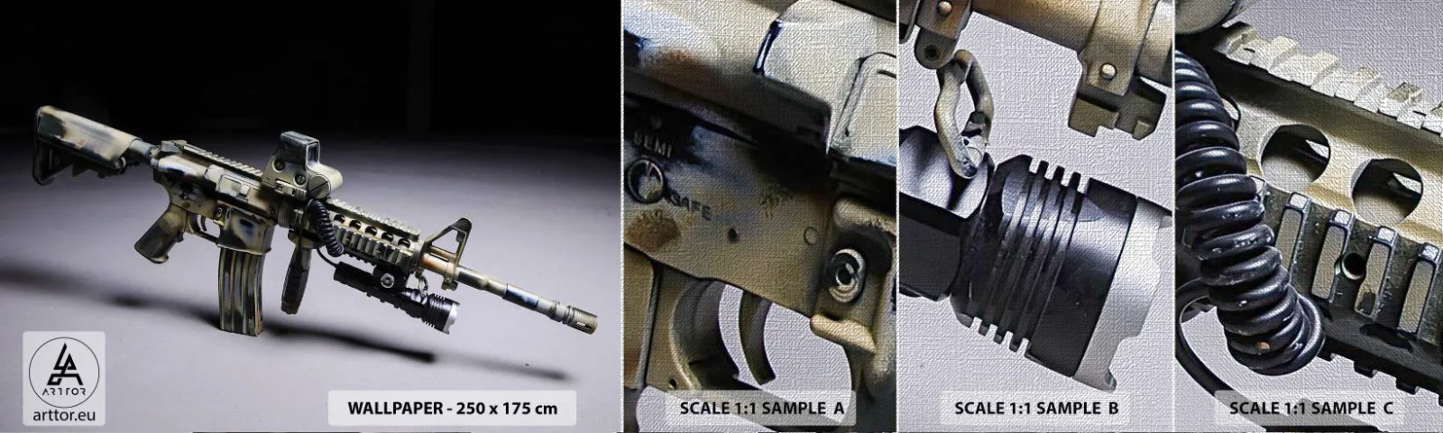 Fototapeten Muster Premium Canvas - Immer bedrohlich - Militär, Gewehr, Waffe - 100x30 cm