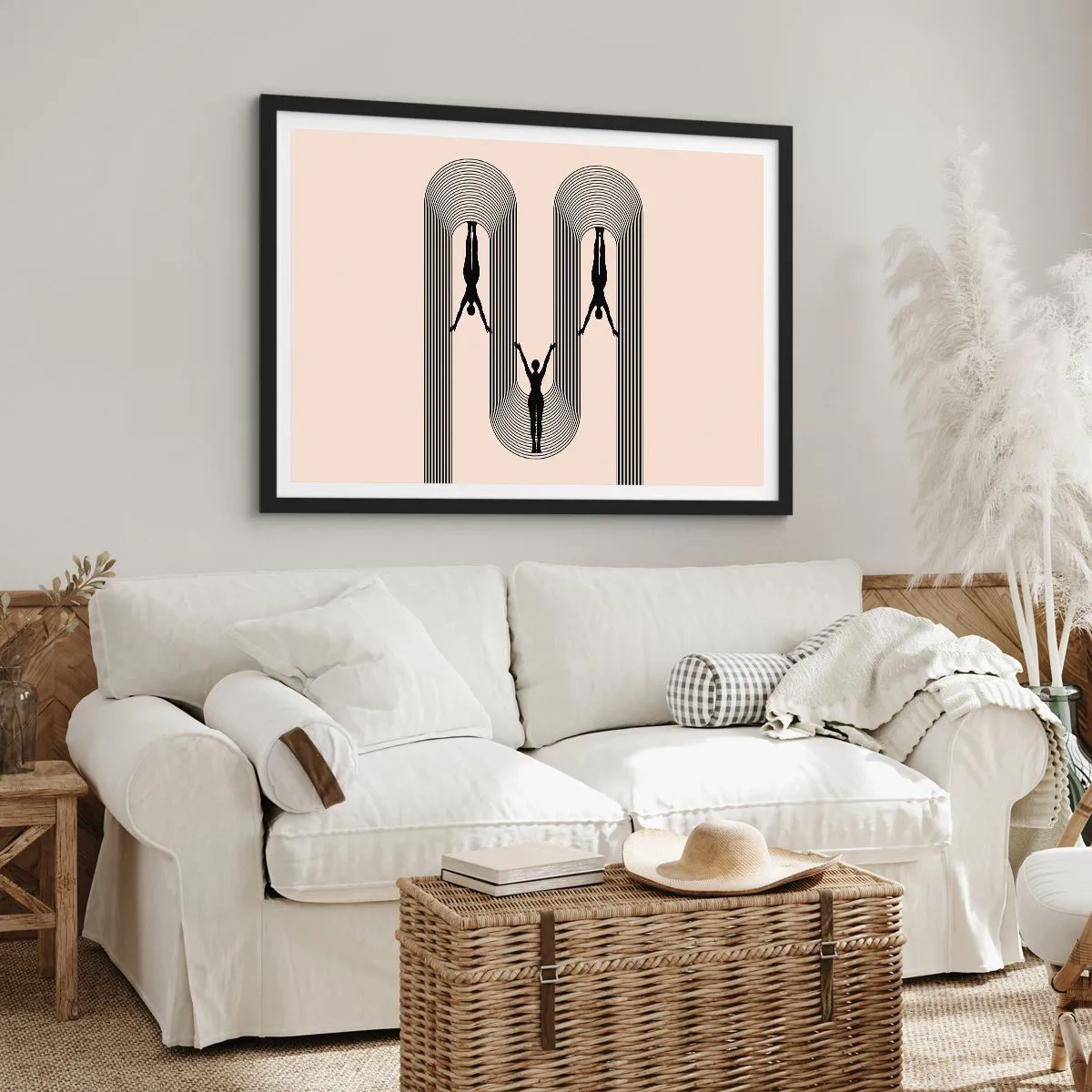 Poster in einem schwarzem Rahmen - Geometrische Silhouetten auf beigem Hintergrund - 100x70cm - Verkehrt herum - Moderne Wanddekoration für Wohnzimmer und Schlafzimmer ARTTOR