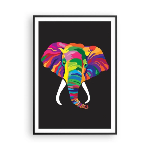 Poster in einem schwarzem Rahmen - Der Elefant, der es liebte, im Regenbogen zu baden - 70x100 cm