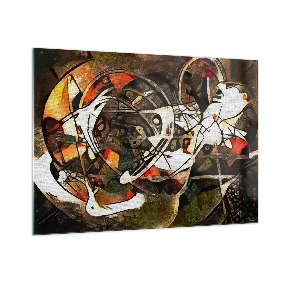 Glasbild - Bild auf glas - Abstrakte Malerei mit Kreisen und dynamischen Linien - 100x70cm - Hören Sie den Verkehr? - Moderne Wanddekoration für Wohnzimmer und Schlafzimmer ARTTOR