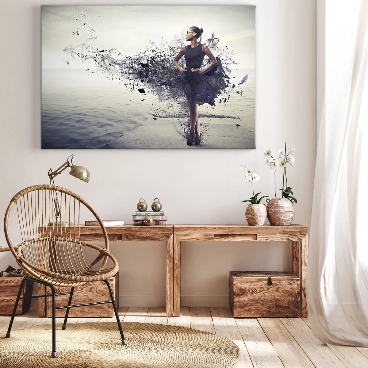 Bild auf Leinwand - Leinwandbild - Eine Frau in einer künstlerischen Komposition vor dem Hintergrund von Wasser - 120x80cm - Afrikanische Venus - Moderne Wanddekoration für Wohnzimmer und Schlafzimmer ARTTOR
