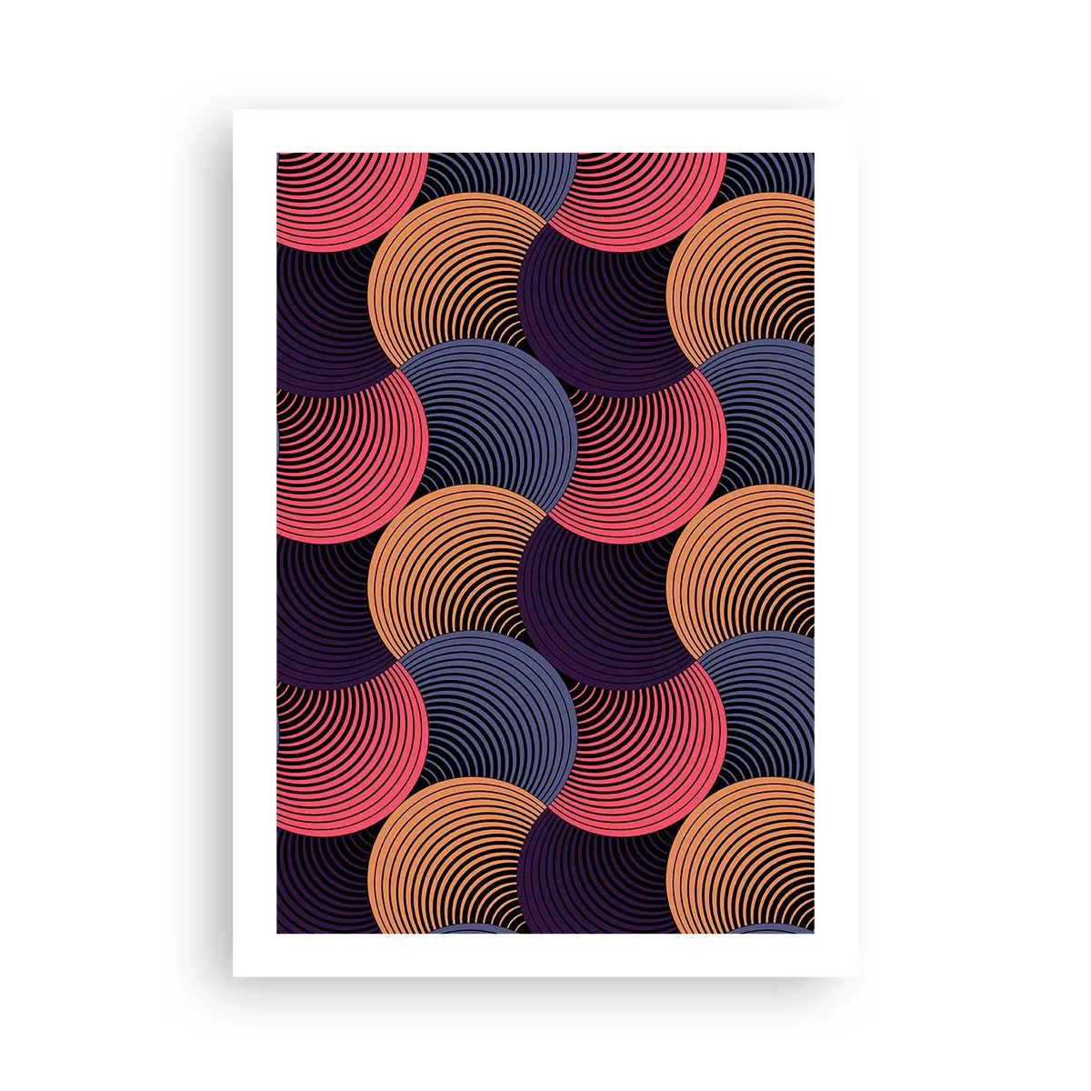 Poster - Geometrisches Muster mit bunten, konzentrischen Kreisen - 50x70cm - Im kreisenden Rhythmus - Moderne Wanddekoration für Wohnzimmer und Schlafzimmer ARTTOR