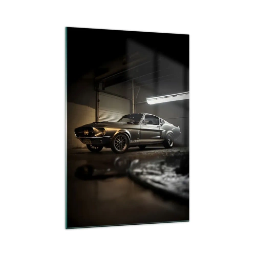 Glasbild - Bild auf glas - Oldtimer in Retro-Garage - 70x100cm - Zurück in die Vergangenheit - Moderne Wanddekoration für Wohnzimmer und Schlafzimmer ARTTOR