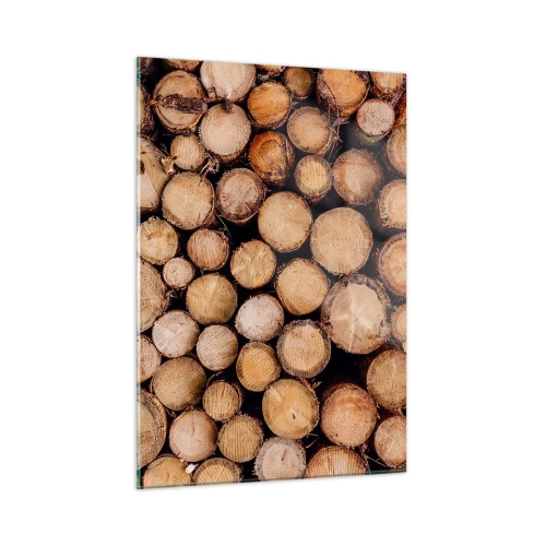 Glasbild - Bild auf glas - Vertikal angeordnete Baumstämme mit sichtbaren Jahresringen - 50x70cm - Ein neuer Anfang - Moderne Wanddekoration für Wohnzimmer und Schlafzimmer ARTTOR