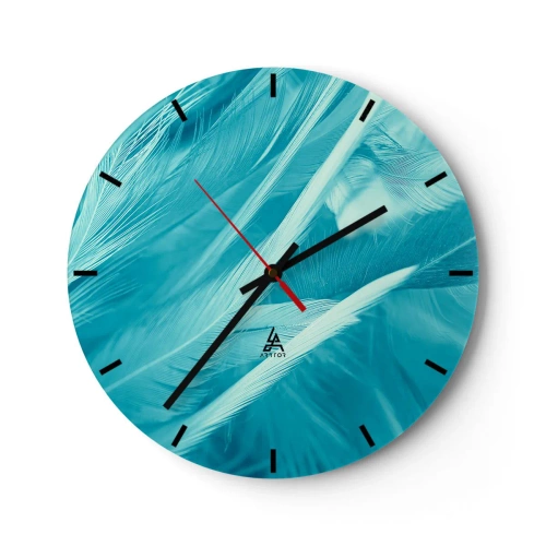 Wanduhr - Glasuhr - Blaue Federn in einer zarten Aufnahme - 30x30cm - In Pulver ertrinken - Moderne Wanddekoration für Wohnzimmer, Küche und Schlafzimmer ARTTOR