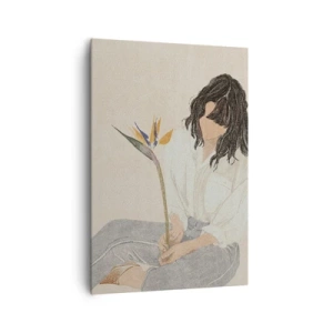 Bild auf Leinwand - Leinwandbild - Porträt mit einer exotischen Blume - 70x100 cm