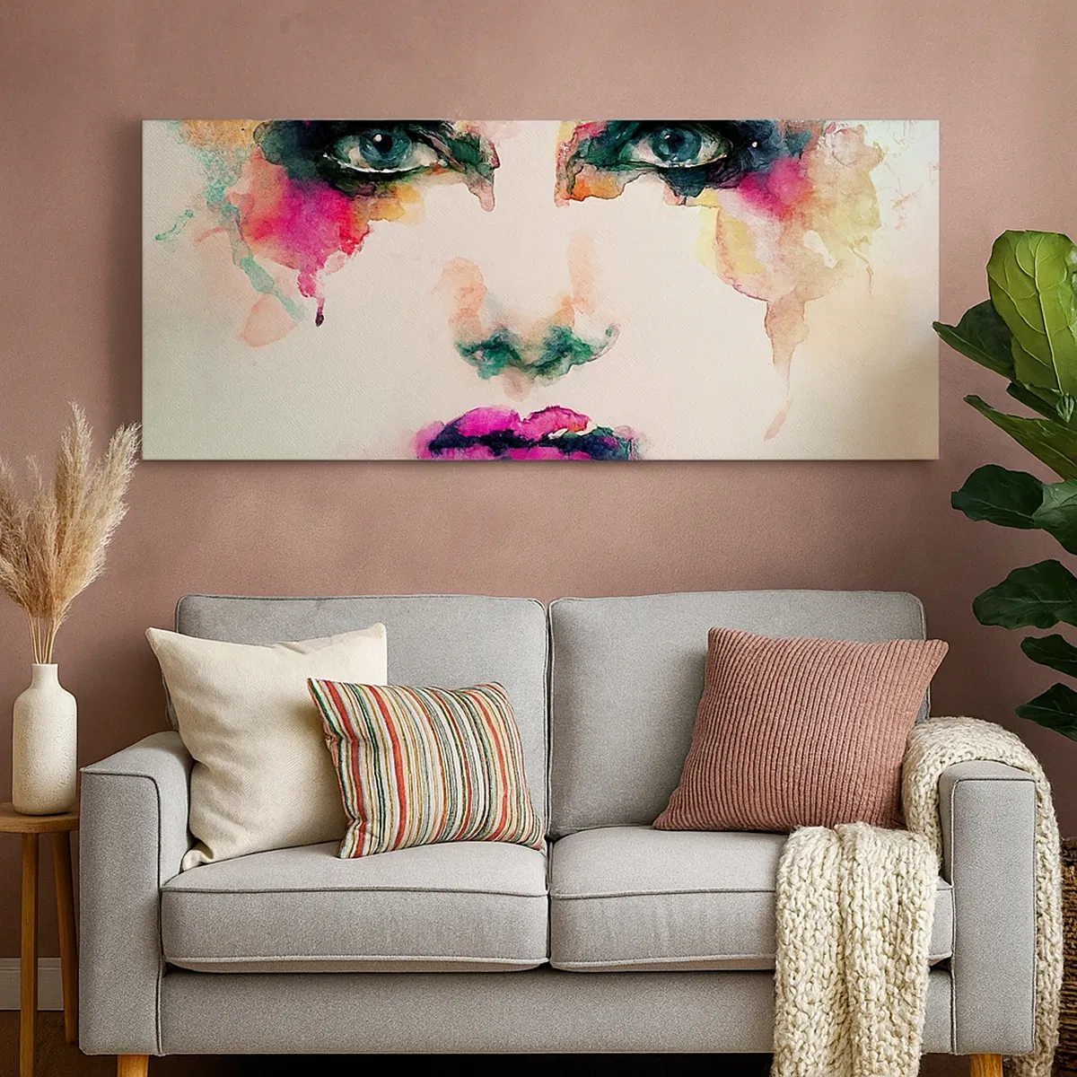 Bild auf Leinwand - Leinwandbild - Ein mit einem Regenbogen gemaltes Porträt - 30x30 cm