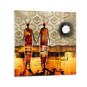 Glasbild - Bild auf glas - Ethnische Zusammensetzung in den Farben Afrikas - 70x70 cm