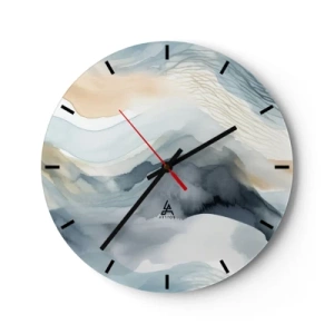 Wanduhr - Glasuhr - Abstrakte Landschaft in Blau- und Beigetönen - 30x30cm - Verschneite und neblige Abstraktion - Moderne Wanddekoration für Wohnzimmer, Küche und Schlafzimmer ARTTOR