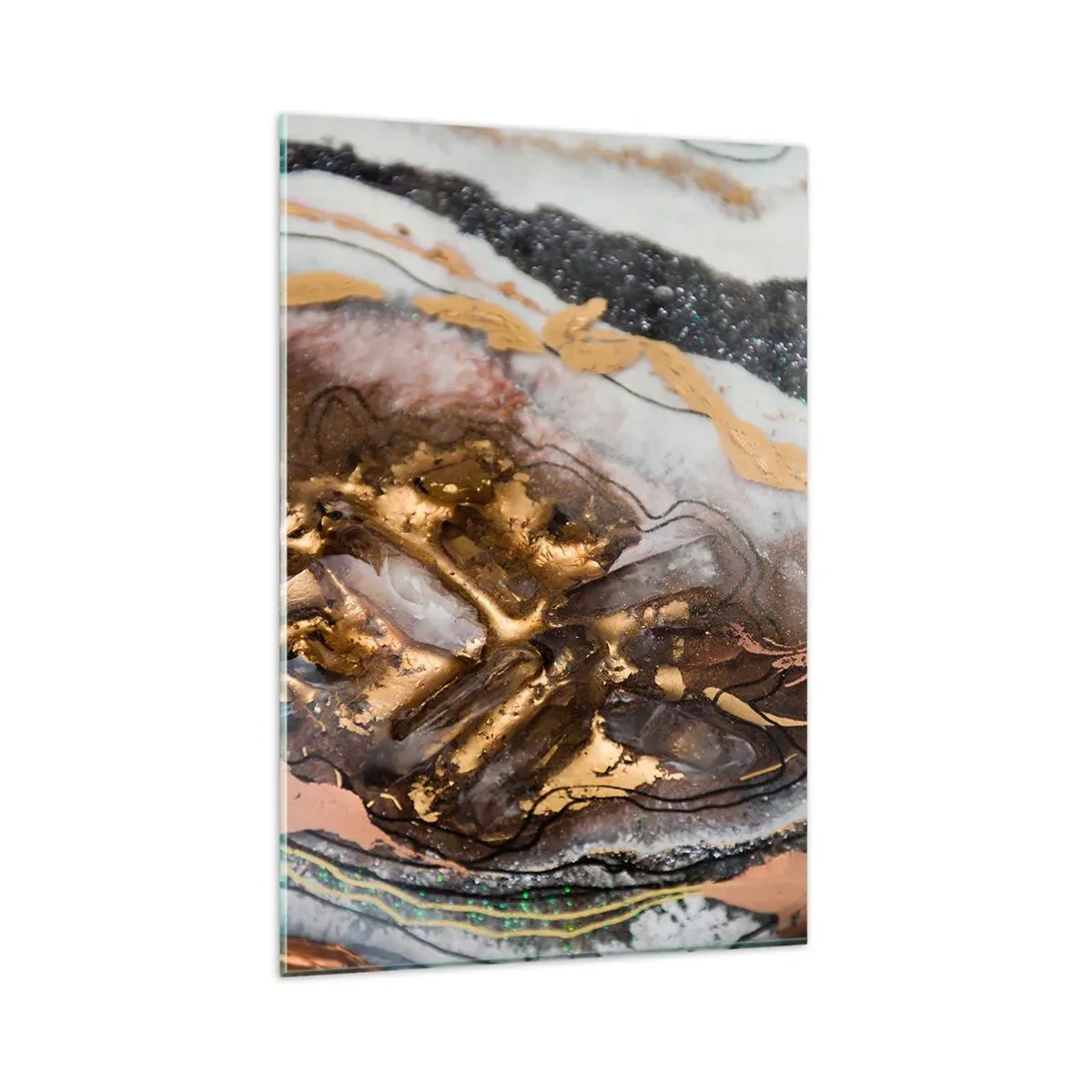 Glasbild - Bild auf glas - Abstrakte Komposition mit Elementen aus Gold und Kristallen - 80x120cm - Das Element der Erde - Moderne Wanddekoration für Wohnzimmer und Schlafzimmer ARTTOR