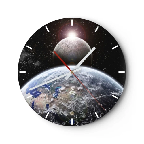Wanduhr - Glasuhr - Weltraumlandschaft - Sonnenaufgang - 40x40 cm