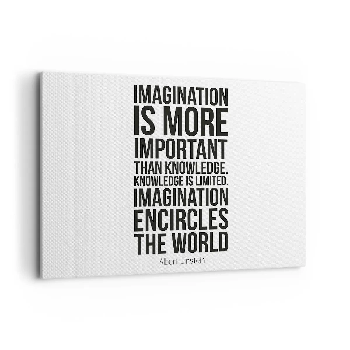 Bild auf Leinwand - Leinwandbild - Inspirierendes Zitat auf weißem Hintergrund in schwarzer Schrift - 100x70cm - Einstein über die Kraft der Vorstellungskraft - Moderne Wanddekoration für Wohnzimmer und Schlafzimmer ARTTOR