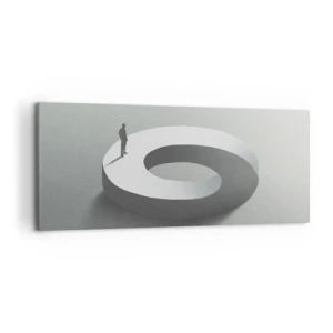 Bild auf Leinwand - Leinwandbild - Ein Mann auf einer grauen, abstrakten Struktur - 120x50cm - Und wie soll man davon klug werden - Moderne Wanddekoration für Wohnzimmer und Schlafzimmer ARTTOR