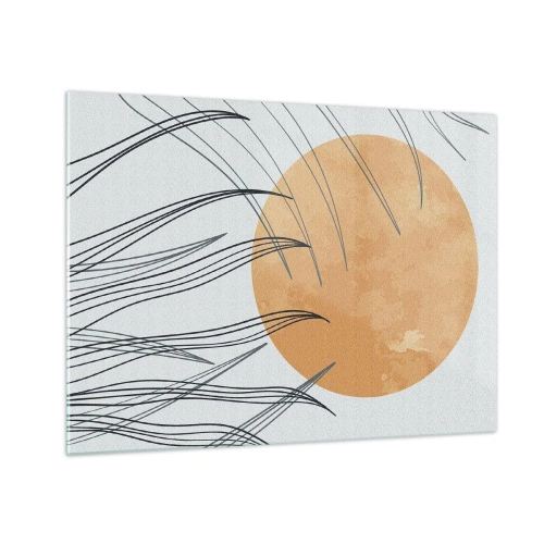 Glasbild - Bild auf glas - Orange Sonne mit dynamischen Linien auf hellem Hintergrund - 70x50cm - Immer der Sonne entgegen - Moderne Wanddekoration für Wohnzimmer und Schlafzimmer ARTTOR