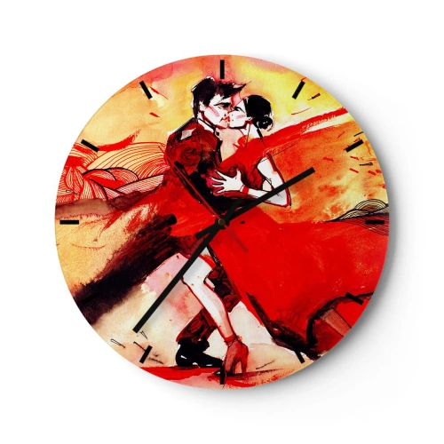 Wanduhr - Glasuhr - Ein Paar tanzt Tango in Rot- und Goldtönen - 30x30cm - Der violette Rhythmus der Leidenschaft - Moderne Wanddekoration für Wohnzimmer, Küche und Schlafzimmer ARTTOR