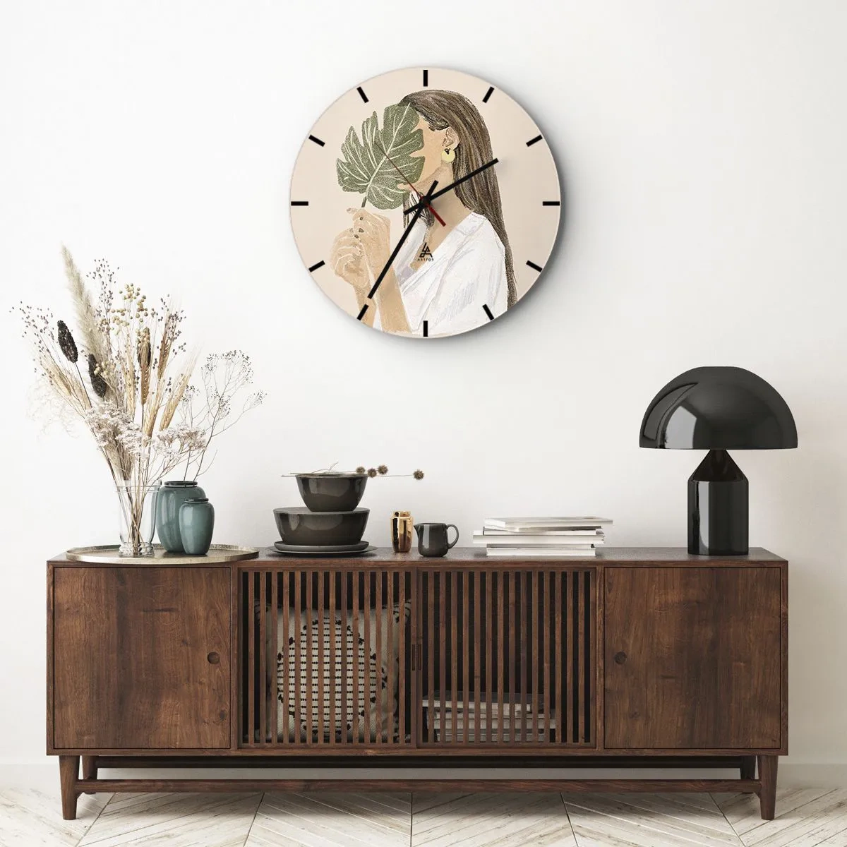 Wanduhr - Glasuhr - Geheimnisvolles Porträt mit Fächer - 40x40 cm