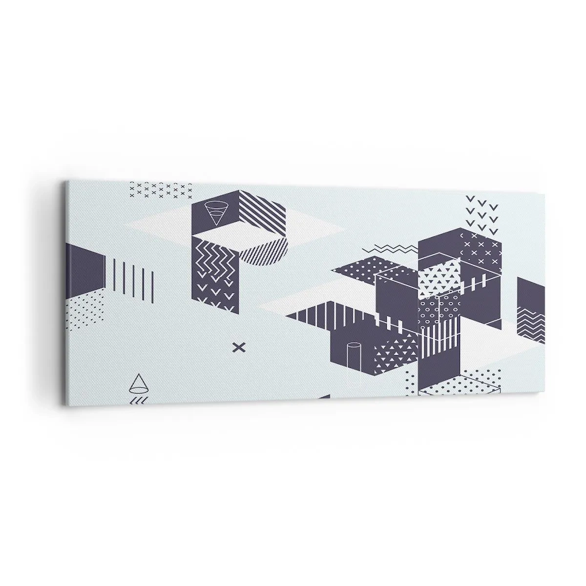 Bild auf Leinwand - Leinwandbild - Moderne geometrische Grafiken in Weiß- und Marineblautönen - 120x50cm - In der Seele eines Mathematikers - Moderne Wanddekoration für Wohnzimmer und Schlafzimmer ARTTOR