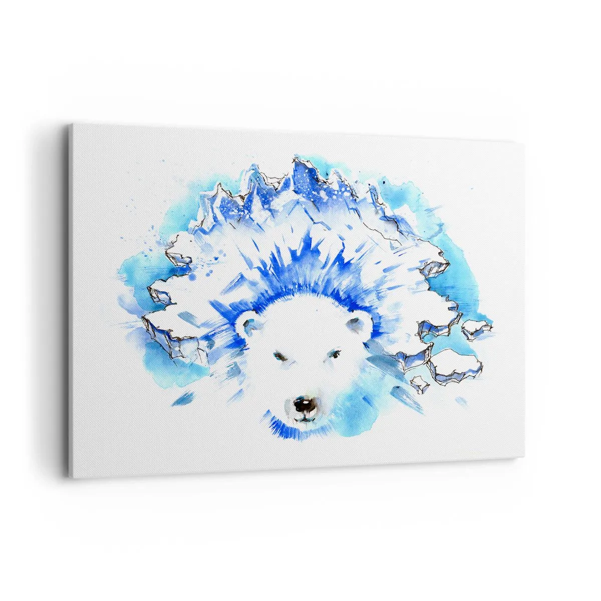 Bild auf Leinwand - Leinwandbild - Künstlerische Aquarellmalerei eines Eisbären mit eisigem Motiv - 100x70cm - Der König der Arktis in einer Eiskrone - Moderne Wanddekoration für Wohnzimmer und Schlafzimmer ARTTOR
