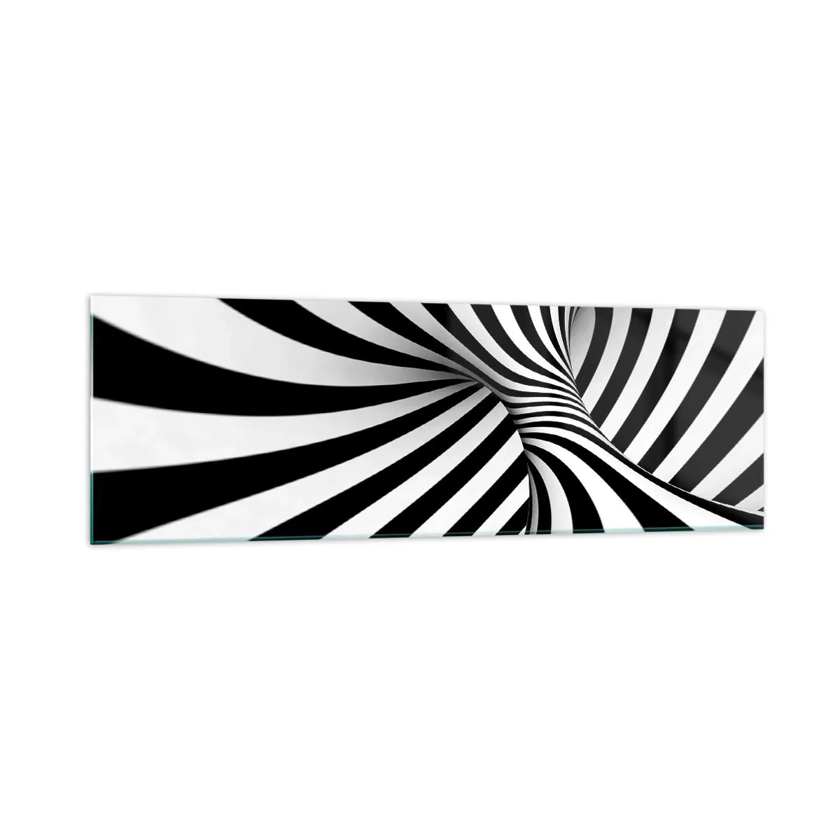 Glasbild - Bild auf glas - Abstrakter Tunnel mit schwarz-weißen Spiralstreifen - 160x50cm - Komposition: Tanzraum - Moderne Wanddekoration für Wohnzimmer und Schlafzimmer ARTTOR