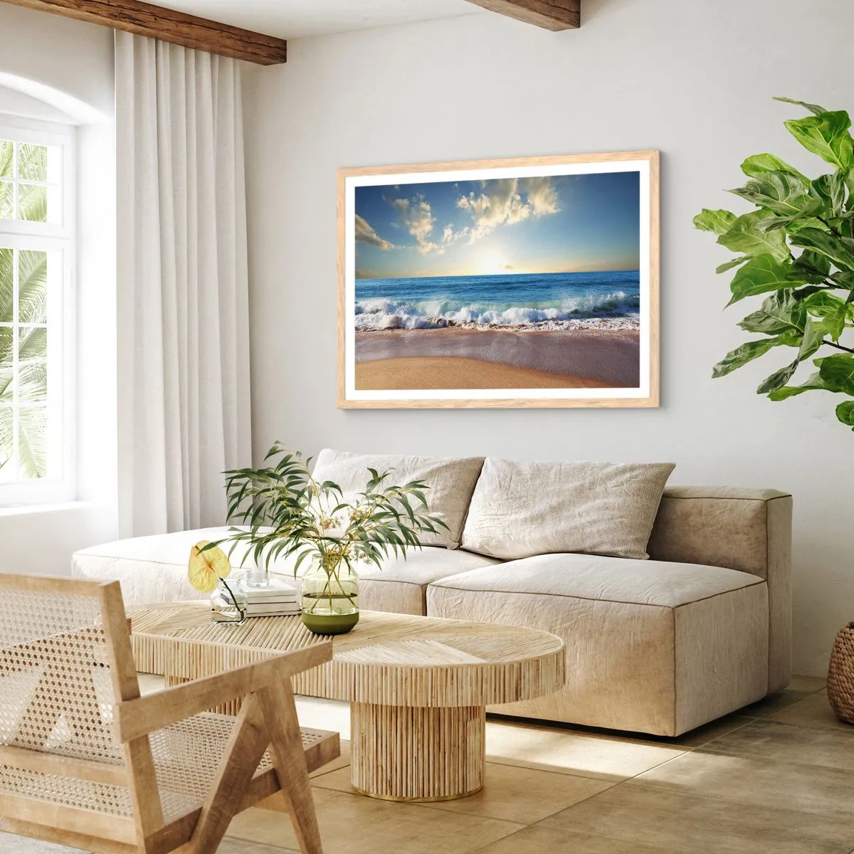 Poster in einem Rahmen aus heller Eiche - Bewegung und Stille zugleich - 50x40 cm