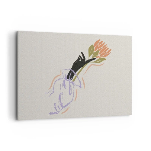 Bild auf Leinwand - Leinwandbild - Ein minimalistischer Blumenstrauß im zarten Stil - 100x70cm - Schwesterliche Berührung - Moderne Wanddekoration für Wohnzimmer und Schlafzimmer ARTTOR