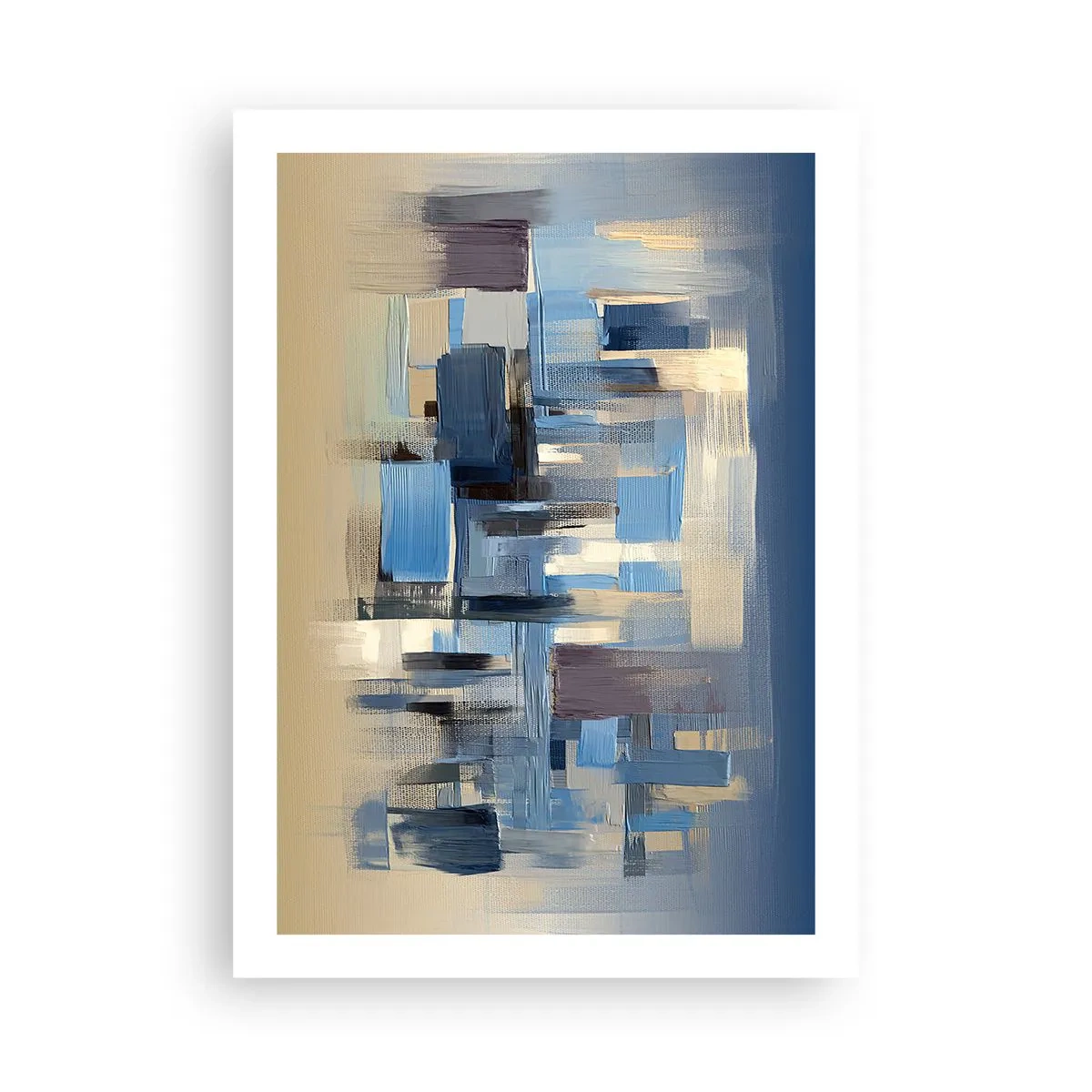 Poster - Abstrakte geometrische Komposition in Blautönen - 50x70cm - Blaue Konstruktion - Moderne Wanddekoration für Wohnzimmer und Schlafzimmer ARTTOR