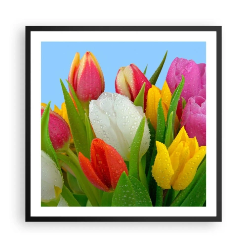 Poster in einem schwarzem Rahmen - Ein blumiger Regenbogen in Tautropfen - 60x60 cm