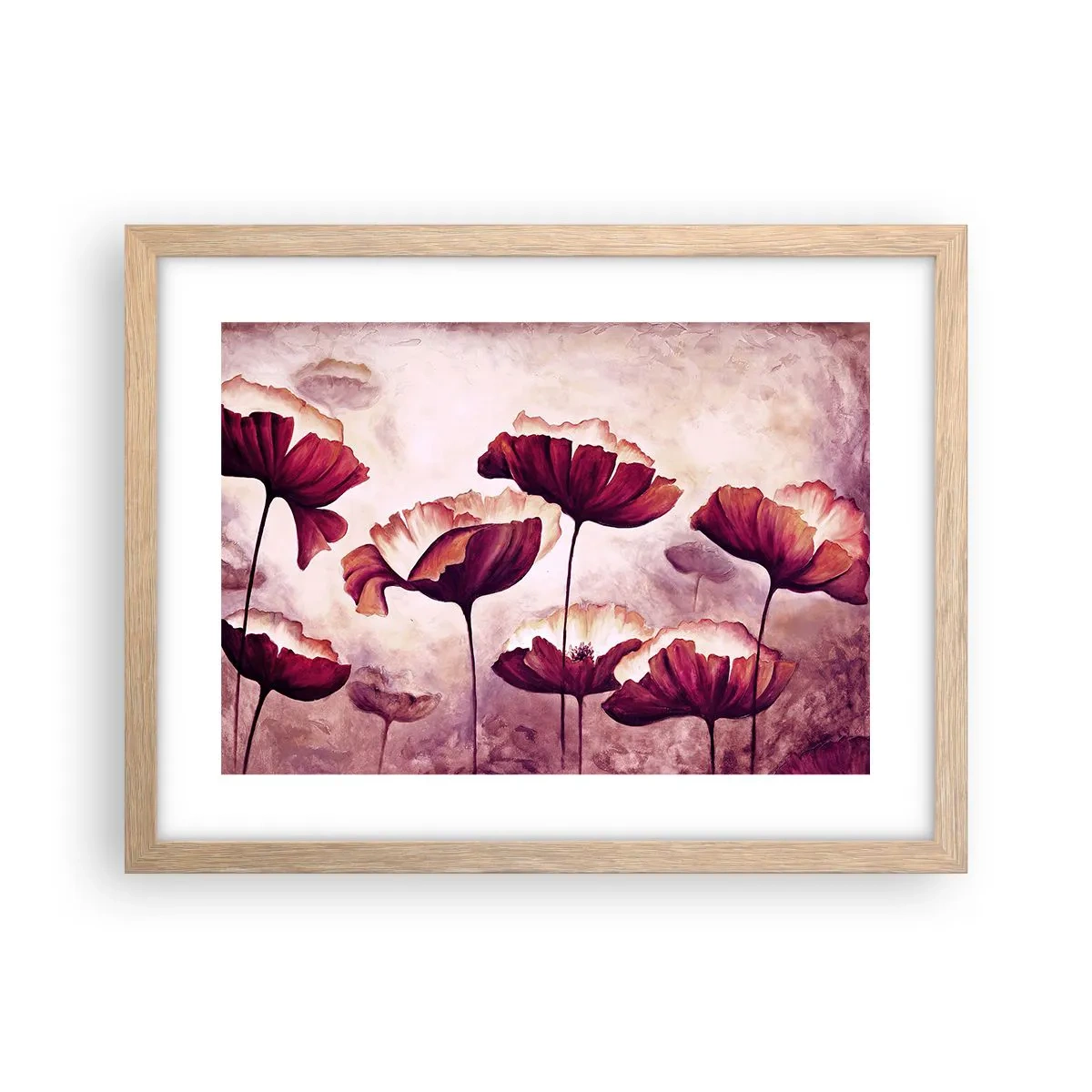 Poster in einem Rahmen aus heller Eiche - Rotes und weißes Blütenblatt - 40x30 cm