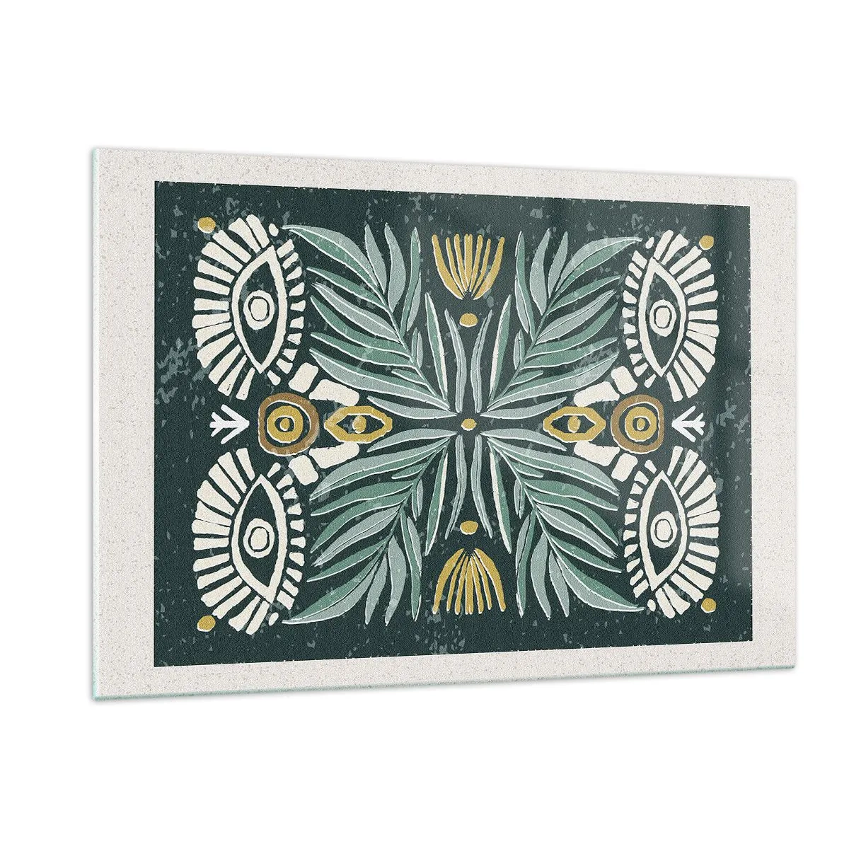 Glasbild - Bild auf glas - Eine symmetrische Komposition aus Blättern und Mustern im Folk-Stil - 120x80cm - Wie ein Volksausschnitt - Moderne Wanddekoration für Wohnzimmer und Schlafzimmer ARTTOR