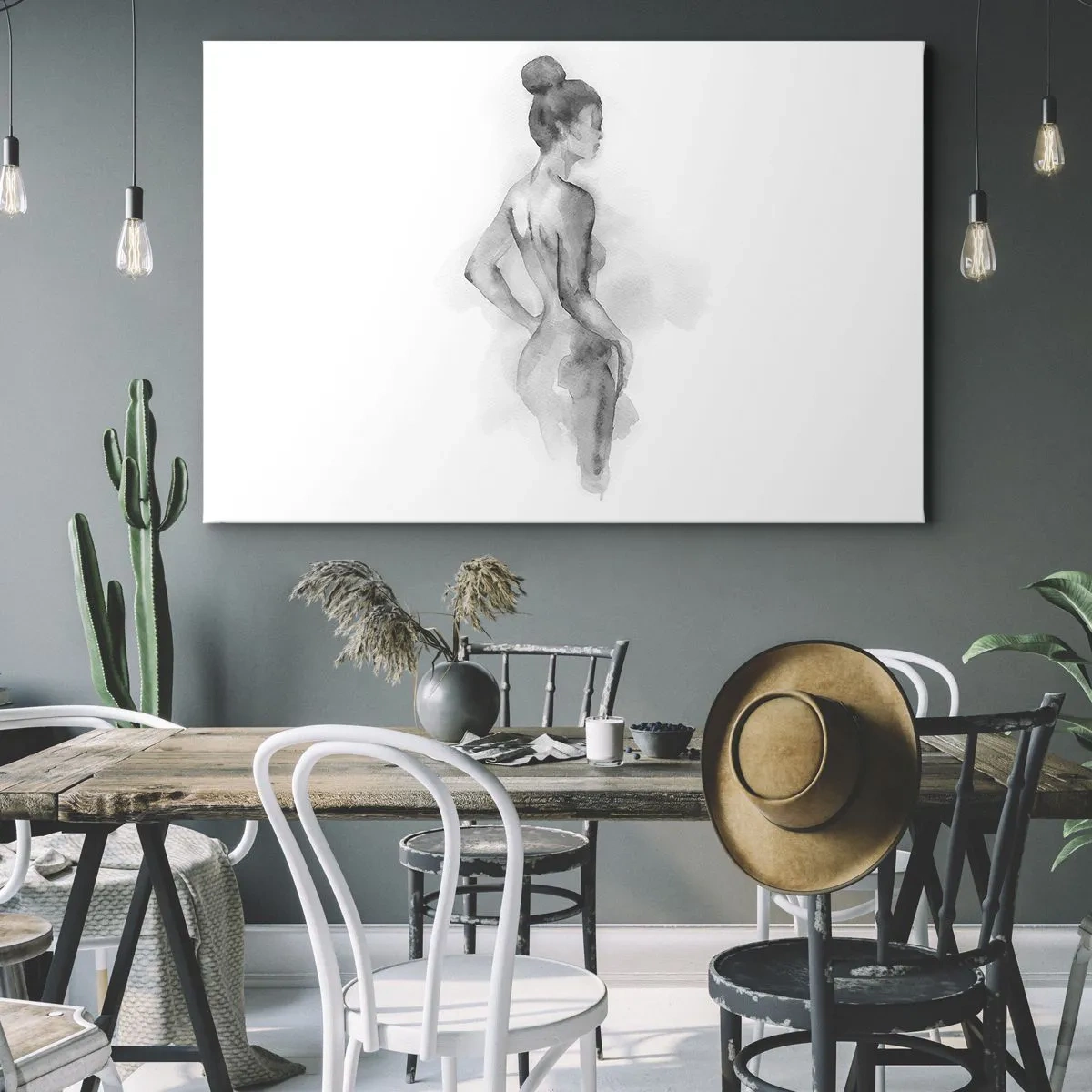Bild auf Leinwand - Leinwandbild - Aquarellskizze einer weiblichen Silhouette - 120x80cm - Schön wie ein Gemälde - Moderne Wanddekoration für Wohnzimmer und Schlafzimmer ARTTOR