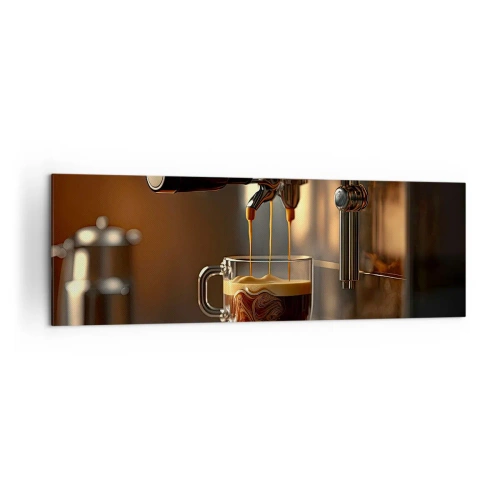Bild auf Leinwand - Leinwandbild - Kaffeemaschine mit einer Tasse aromatischem Espresso - 160x50cm - Sinnliche Mischung - Moderne Wanddekoration für Wohnzimmer und Schlafzimmer ARTTOR