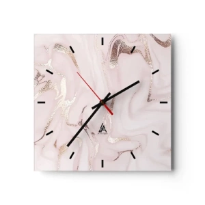 Wanduhr - Glasuhr - Elegante Abstraktion in Rosa- und Goldtönen - 30x30cm - In einem rosa Schal - Moderne Wanddekoration für Wohnzimmer und Schlafzimmer ARTTOR