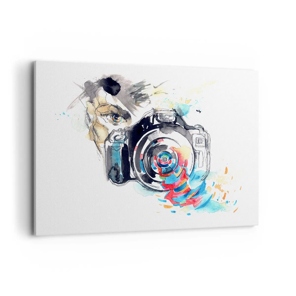 Bild auf Leinwand - Leinwandbild - Aquarellkamera mit farbenfrohen Details - 100x70cm - Im Auge der Linse - Moderne Wanddekoration für Wohnzimmer und Schlafzimmer ARTTOR