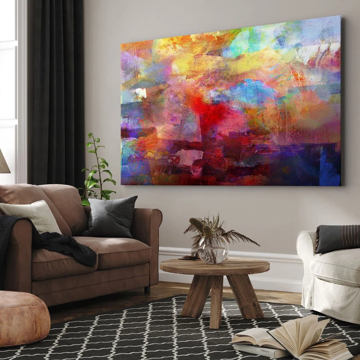 Bild auf Leinwand - Leinwandbild - Bunte Abstraktion in warmen und kühlen Farbtönen - 70x50cm - Schau in den Regenbogen - Moderne Wanddekoration für Wohnzimmer und Schlafzimmer ARTTOR