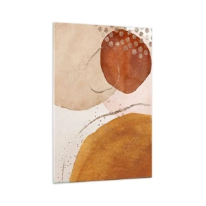 Glasbild - Bild auf glas - Abstrakte Formen in warmen Braun- und Goldtönen - 70x100cm - Rundheit und Bewegung - Moderne Wanddekoration für Wohnzimmer und Schlafzimmer ARTTOR