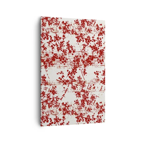 Bild auf Leinwand - Leinwandbild - Rote Blumen auf weißem Hintergrund im künstlerischen Stil - 80x120cm - Wie alter Perkal - Moderne Wanddekoration für Wohnzimmer und Schlafzimmer ARTTOR