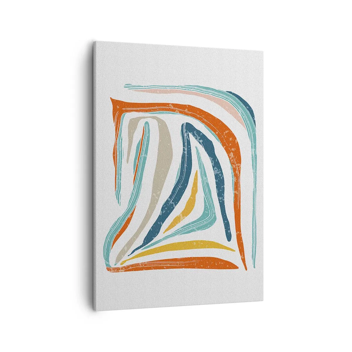 Bild auf Leinwand - Leinwandbild - Bunte, dynamische Linien in Blau-, Orange- und Beigetönen - 50x70cm - Abstraktion mit einem freundlichen Lächeln - Moderne Wanddekoration für Wohnzimmer und Schlafzimmer ARTTOR
