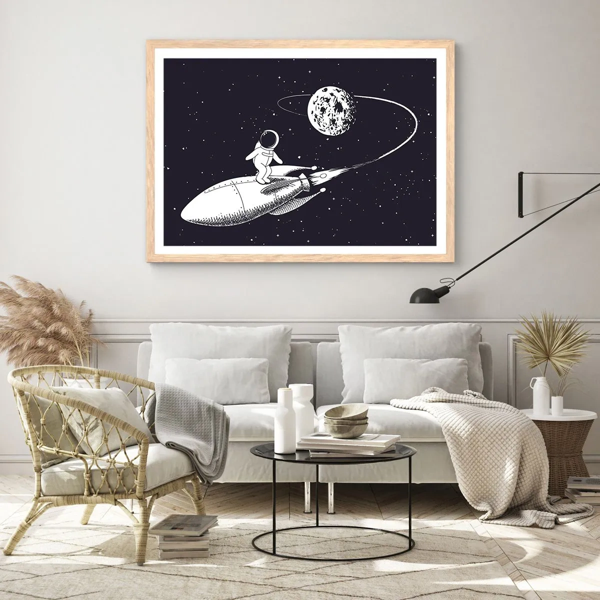 Poster in einem Rahmen aus heller Eiche - Weltraumsurfer - 50x40 cm