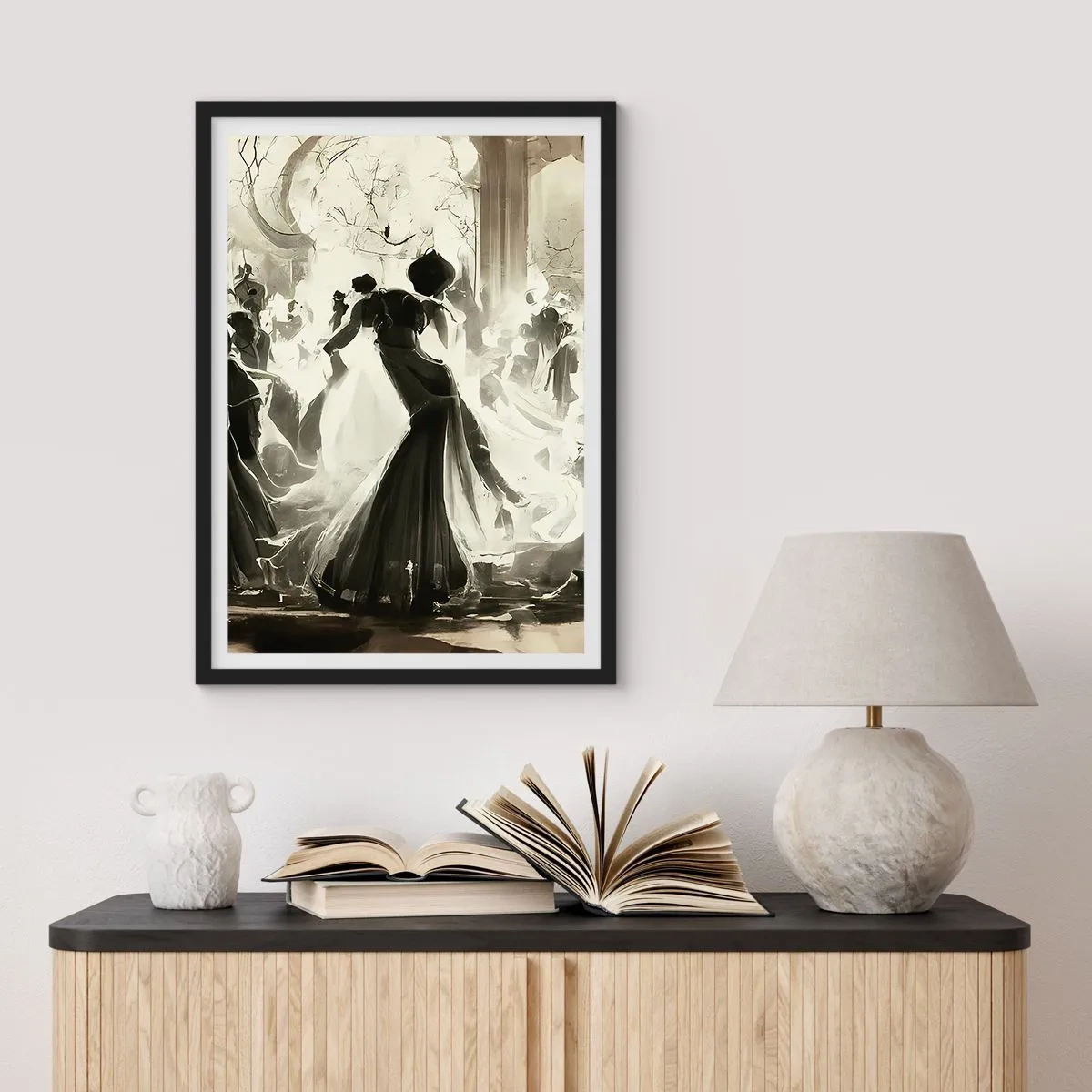 Poster in einem schwarzem Rahmen - Ein eleganter Ball in Schwarz und Weiß - 50x70cm - Die große Maskerade - Moderne Wanddekoration für Wohnzimmer und Schlafzimmer ARTTOR