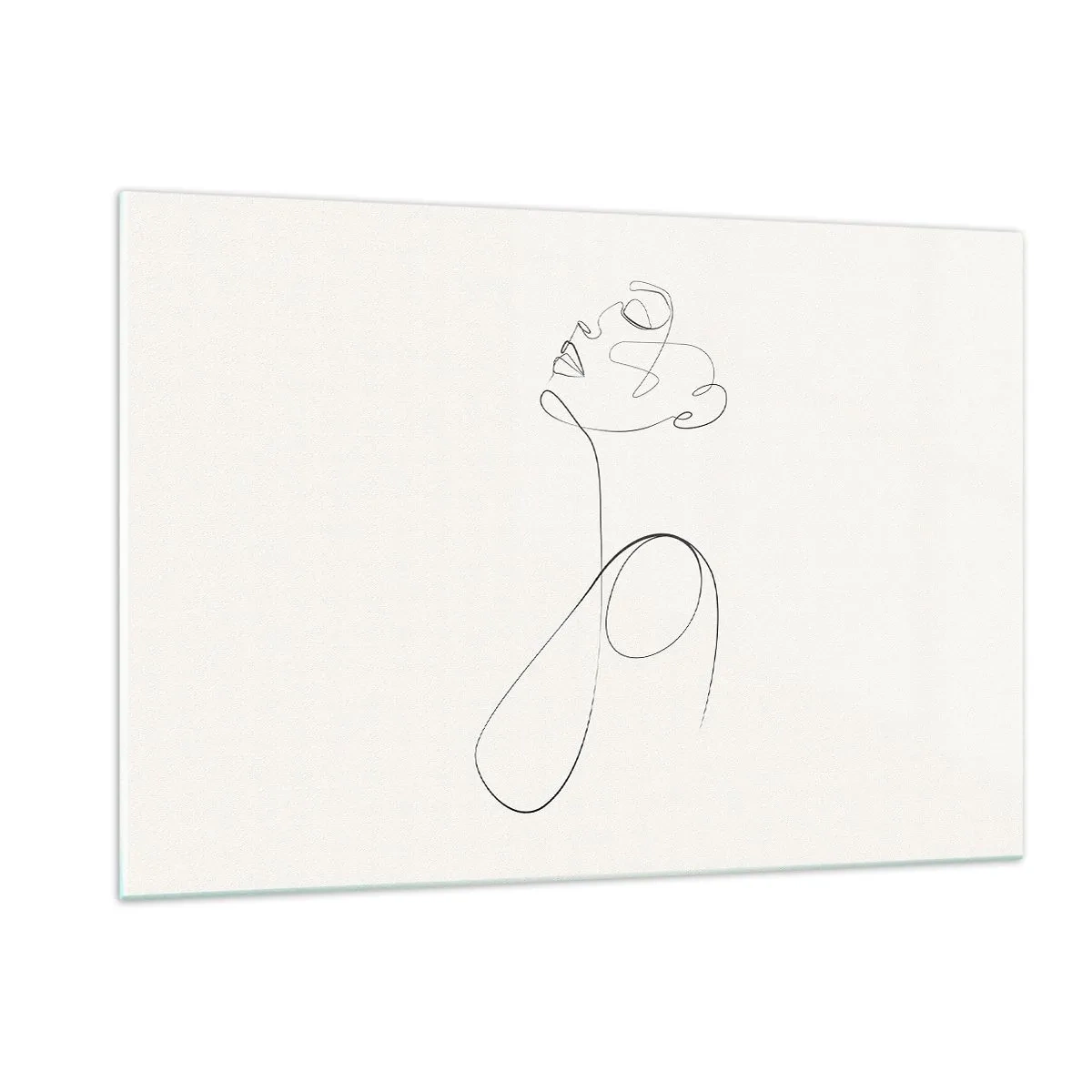 Glasbild - Bild auf glas - Weibliches Gesicht und Silhouette im Line-Art-Stil auf weißem Hintergrund - 120x80cm - Versunken in Träumen - Moderne Wanddekoration für Wohnzimmer und Schlafzimmer ARTTOR