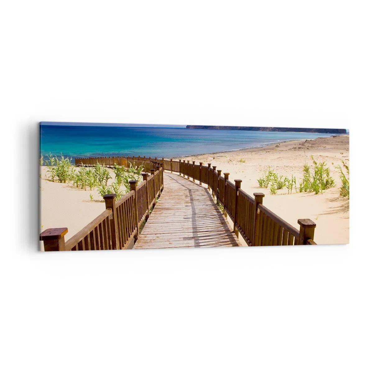 Bild auf Leinwand - Leinwandbild - Holzweg zum Strand mit Meerblick - 140x50cm - Bring mich zu den glücklichen Inseln - Moderne Wanddekoration für Wohnzimmer und Schlafzimmer ARTTOR
