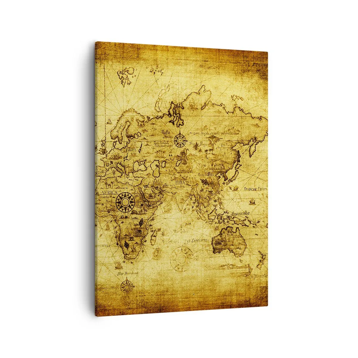 Bild auf Leinwand - Leinwandbild - Antike Vintage-Weltkarte - 50x70cm - Diese Welt ist seltsam - Moderne Wanddekoration für Wohnzimmer und Schlafzimmer ARTTOR