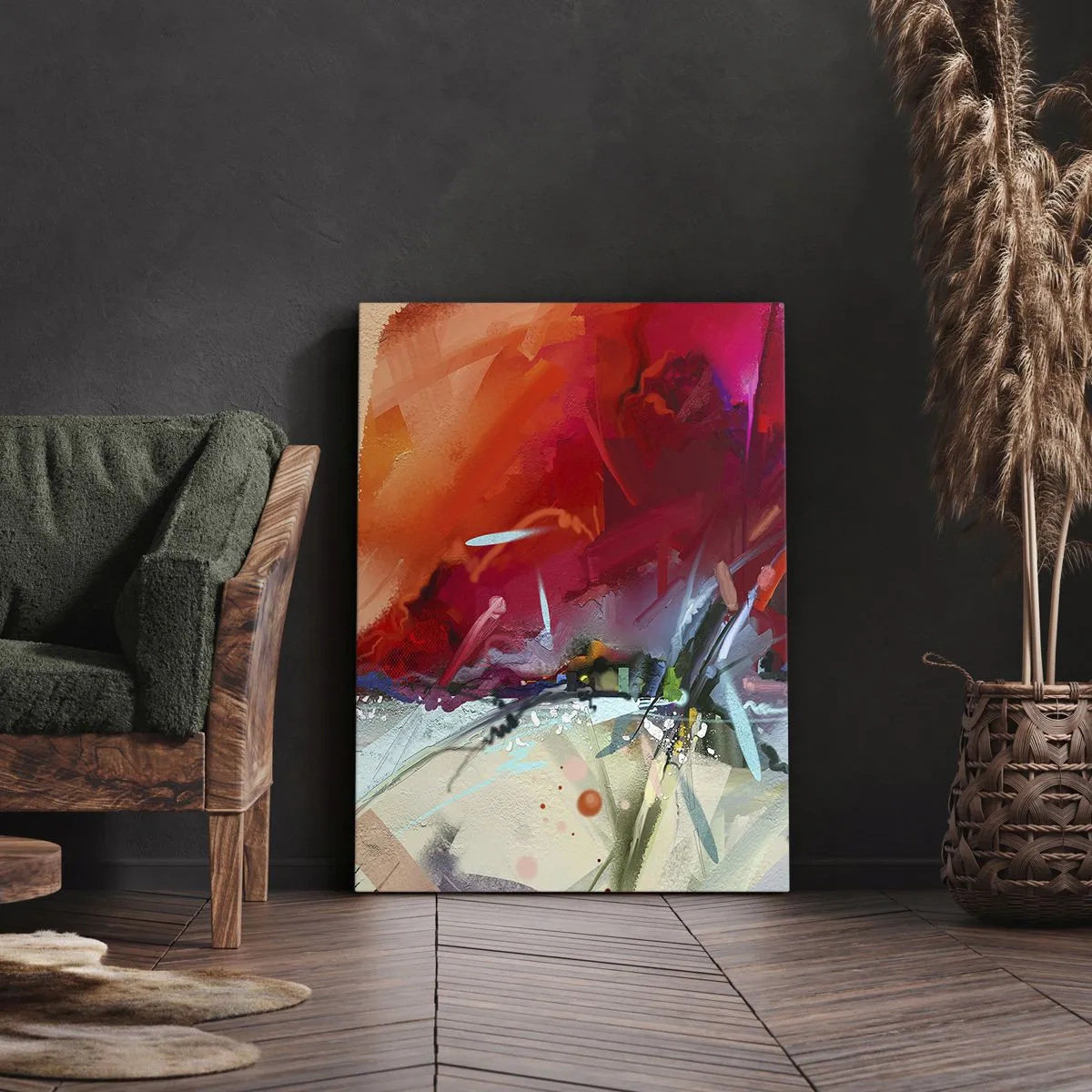 Bild auf Leinwand - Leinwandbild - Abstrakte Landschaft in intensiven Farben - 70x100cm - Eine Explosion von Lichtern und Farben - Moderne Wanddekoration für Wohnzimmer und Schlafzimmer ARTTOR