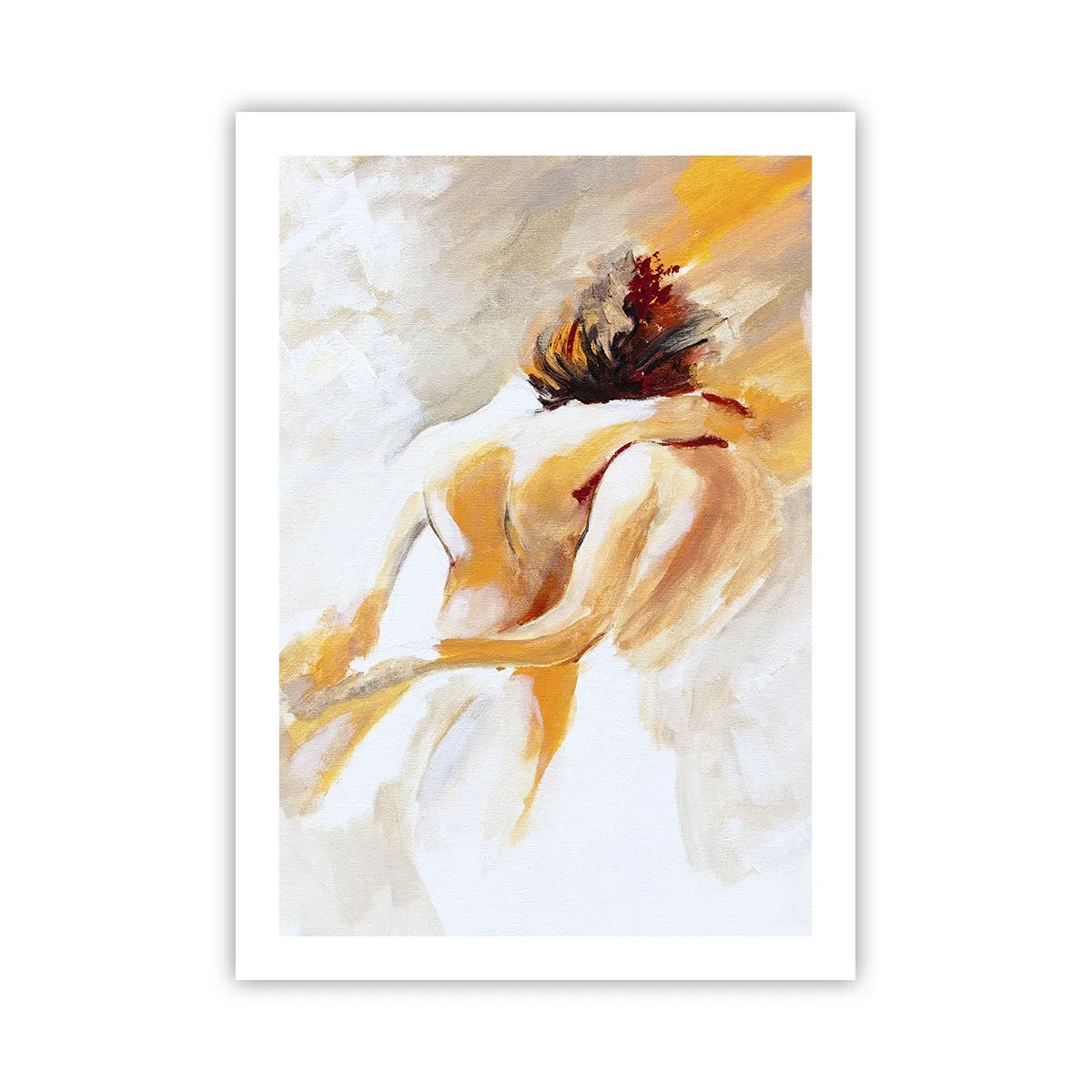 Poster - Abstraktes Paar in warmen Farben auf hellem Hintergrund - 50x70cm - Am Himmel der Nähe - Moderne Wanddekoration für Wohnzimmer und Schlafzimmer ARTTOR
