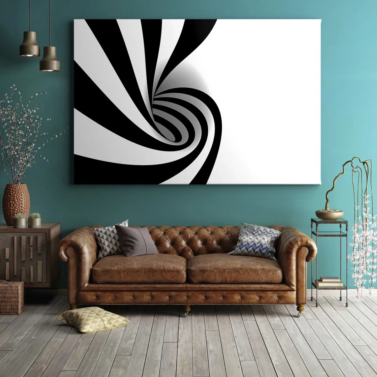 Bild auf Leinwand - Leinwandbild - Abstrakter optischer Wirbel in Schwarzweiß - 120x80cm - Und doch dreht es sich - Moderne Wanddekoration für Wohnzimmer und Schlafzimmer ARTTOR