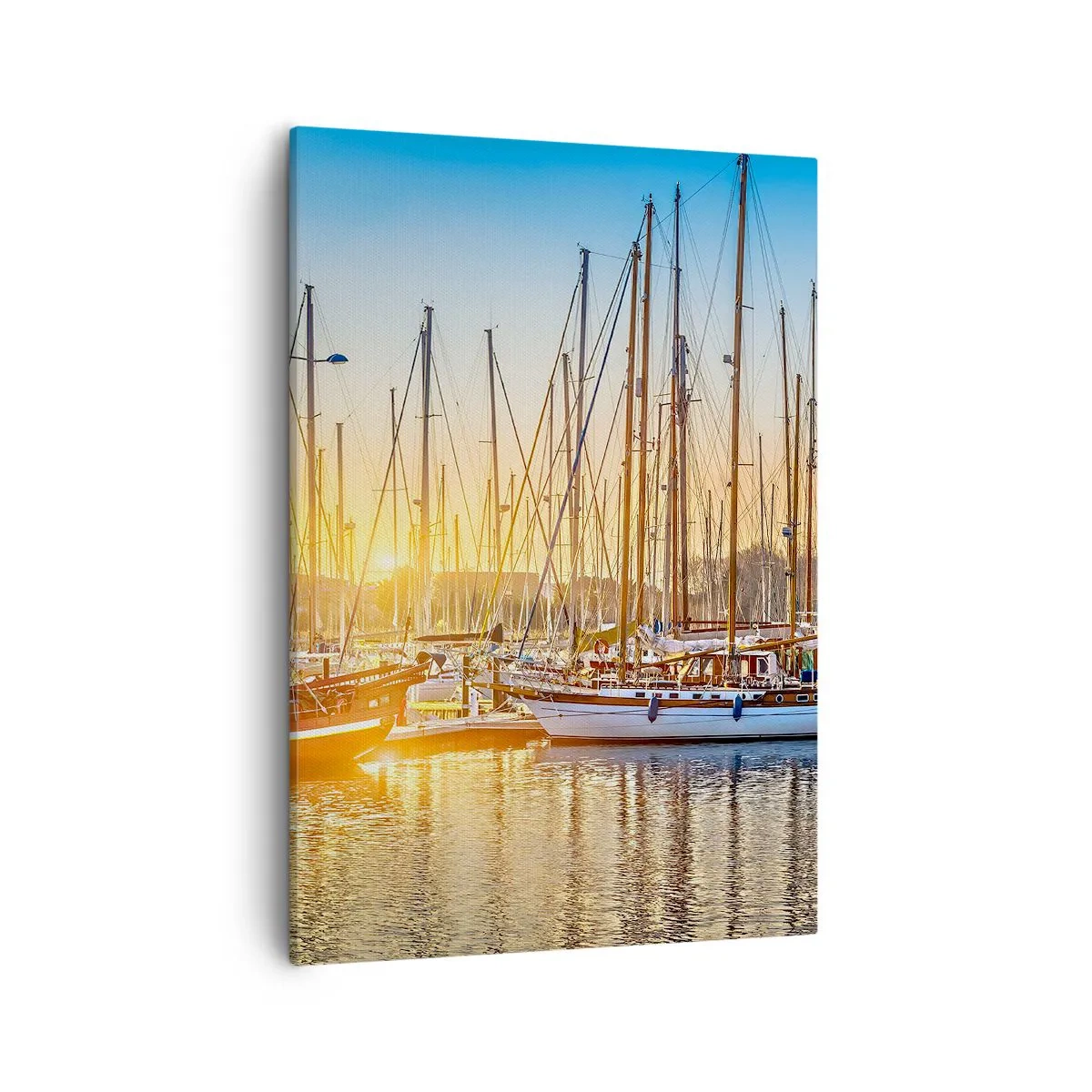 Bild auf Leinwand - Leinwandbild - Sonnenuntergang über einem Yachthafen voller Segelboote - 50x70cm - Der Wind muss auch schlafen - Moderne Wanddekoration für Wohnzimmer und Schlafzimmer ARTTOR