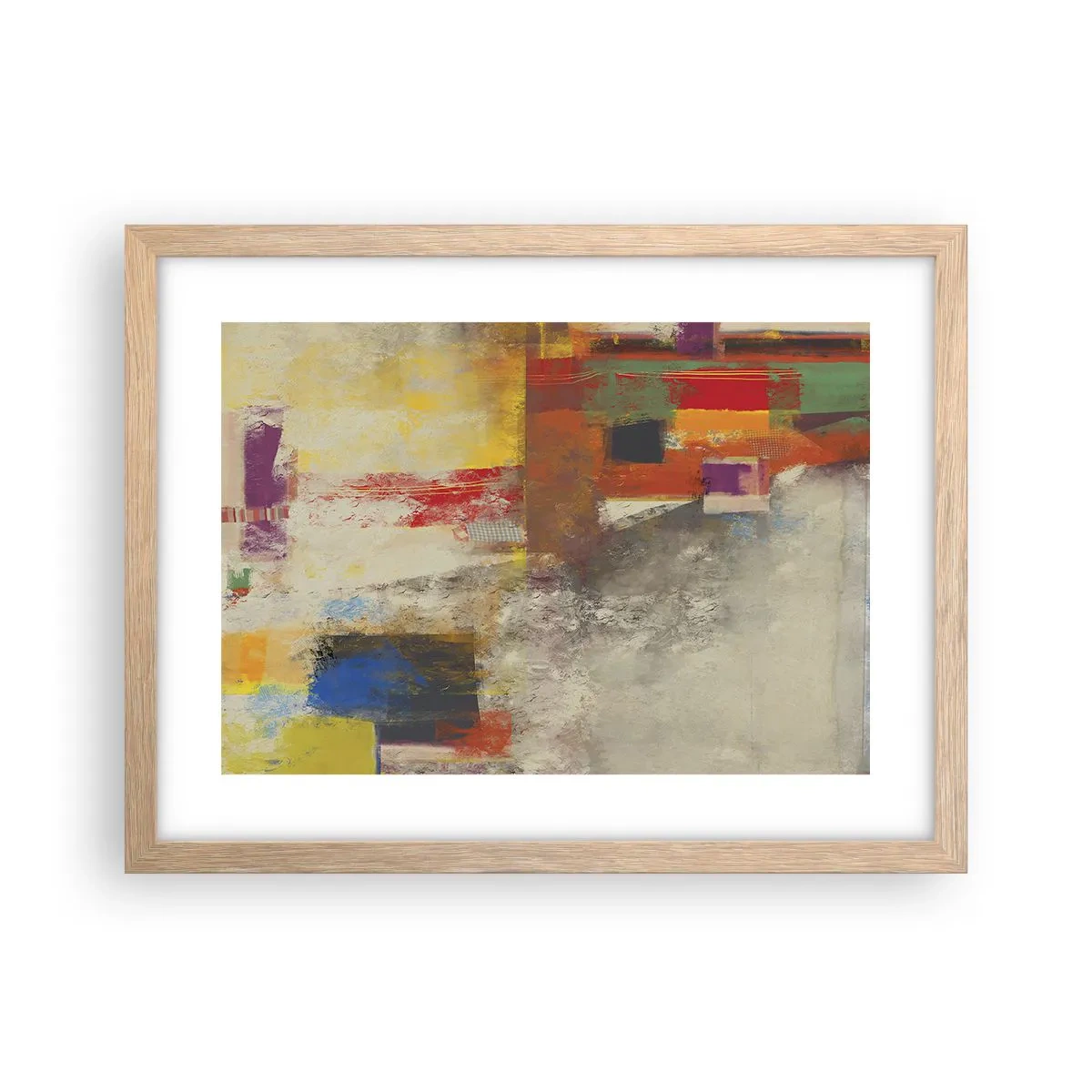 Poster in einem Rahmen aus heller Eiche - Geometrie der Farben - 40x30 cm