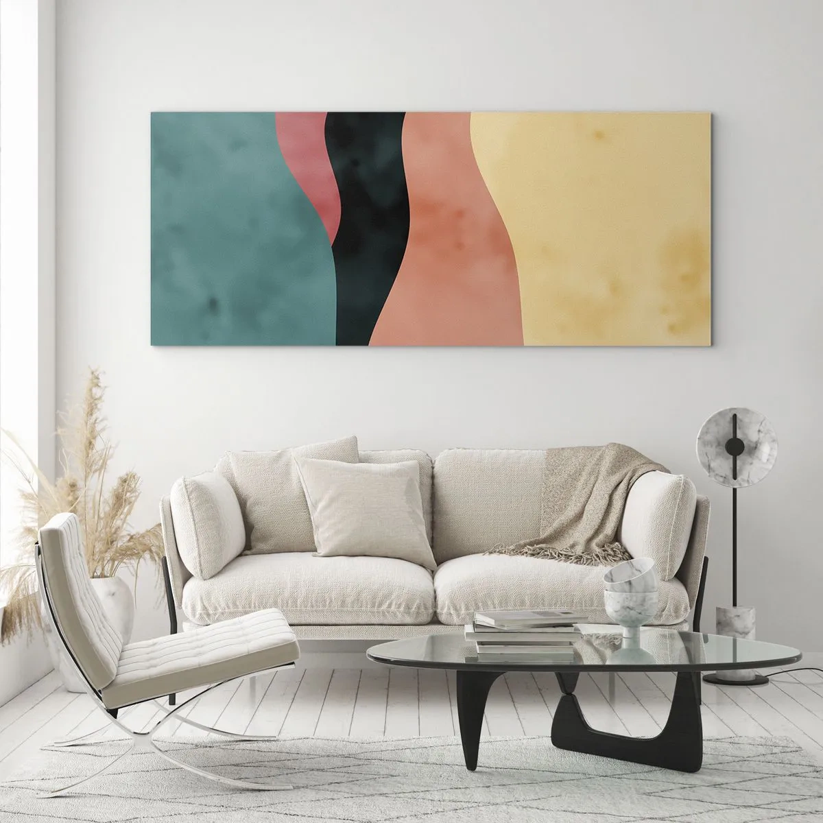 Glasbild - Bild auf glas - Abstrakte Wellen in Pastellfarben - 120x50cm - Konforme Nichtkonformität - Moderne Wanddekoration für Wohnzimmer und Schlafzimmer ARTTOR