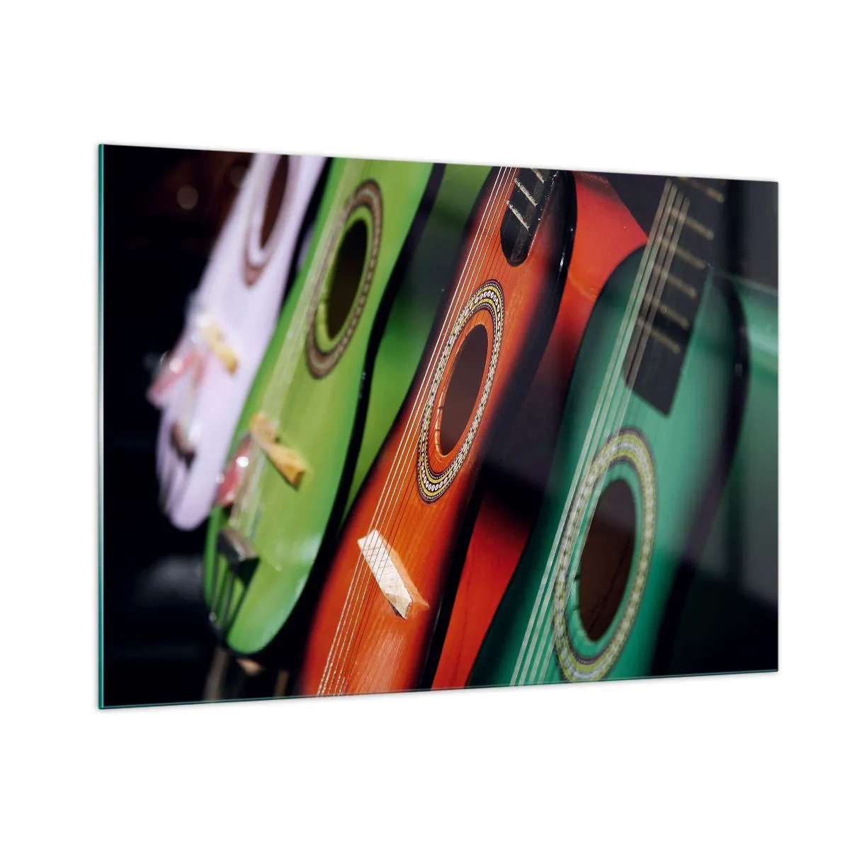 Glasbild - Bild auf glas - Bunte Gitarren in einer Reihe - 100x70cm - Die Gitarre hat viele Farben - Moderne Wanddekoration für Wohnzimmer und Schlafzimmer ARTTOR