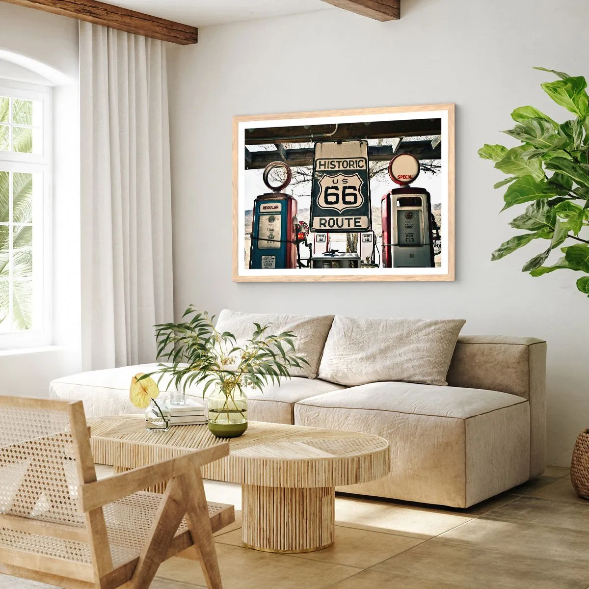 Poster in einem Rahmen aus heller Eiche - Amerikanische Retro-Reise - 40x30 cm